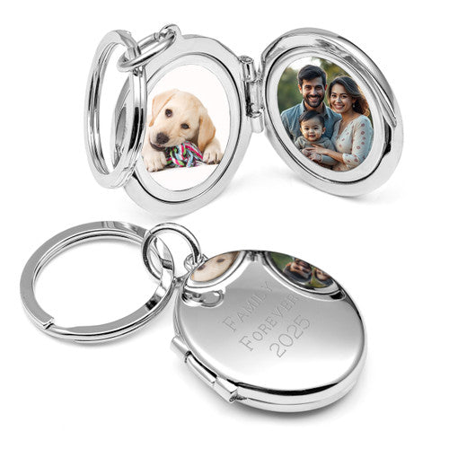 Engraved Two Photo Keychain Oval Locket-SSI1000